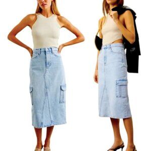 NWT $198 Rails Highland Cargo Riviera Preppy Pencil Y2K Denim Midi Skirt 26